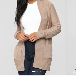 Fashion Nova Tan Ribbed Knit Cardigan Sweater